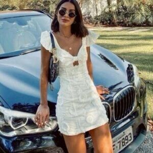 NWT Camila Coelho | Carina Floral Embroidered Flitter Sleeve Dress White, Large